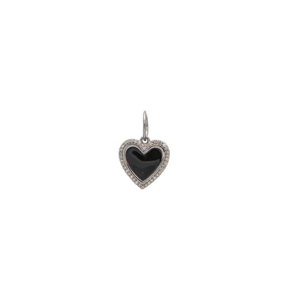 Mini Black Onyx Heart Charm Sterling Silver