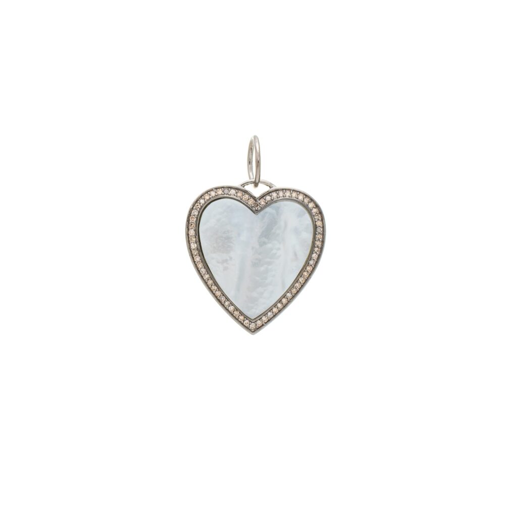 Mother-of-Pearl + Diamond Heart Charm Sterling Silver