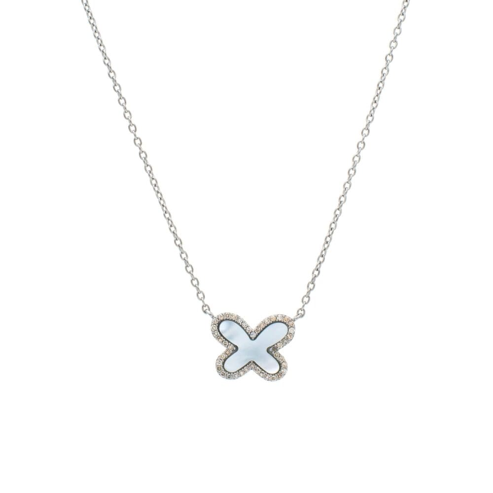 Diamond Mini Mother-of-Pearl Butterfly Necklace Sterling Silver