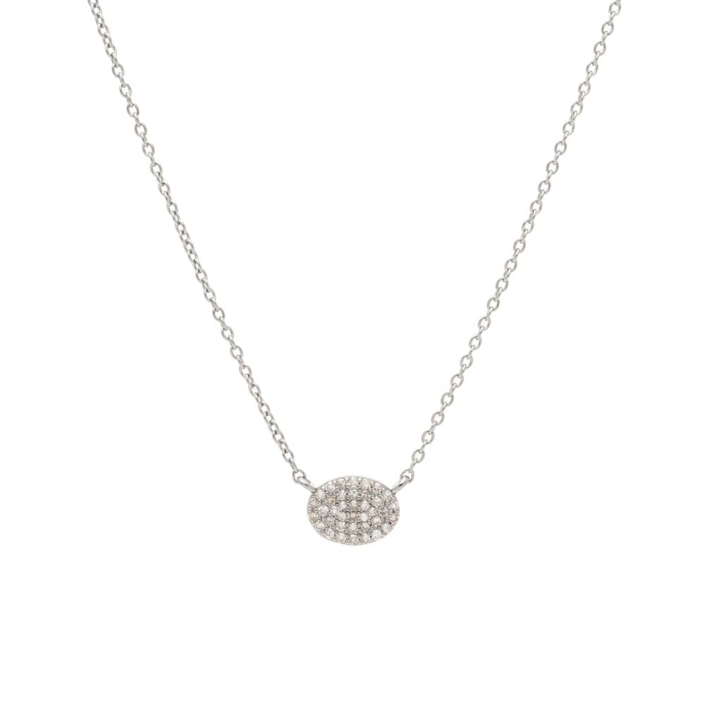 Diamond Small Oval Necklace Sterling Silver