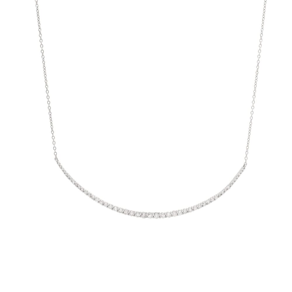 Graduated Diamond Curved Bar Necklace Sterling Silver