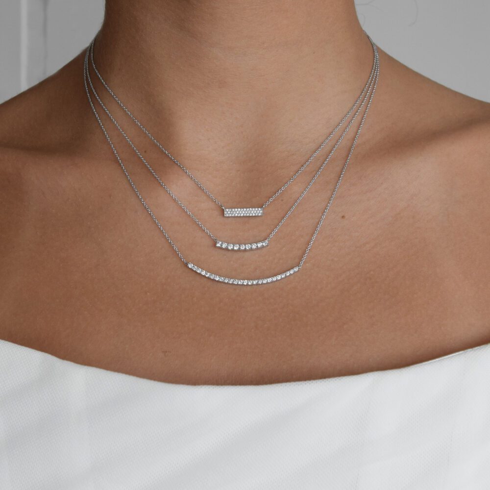 Small 3 Row Diamond Bar Necklace