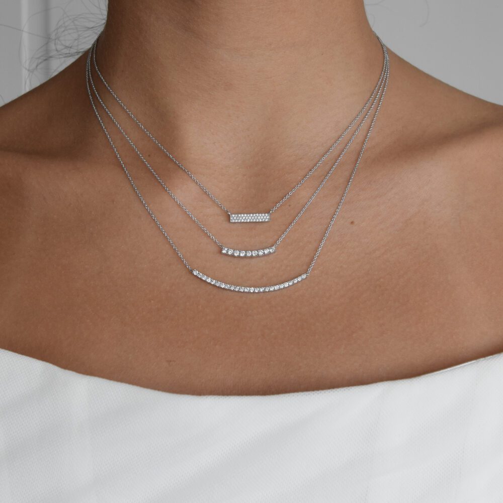 Small 3 Row Diamond Bar Necklace