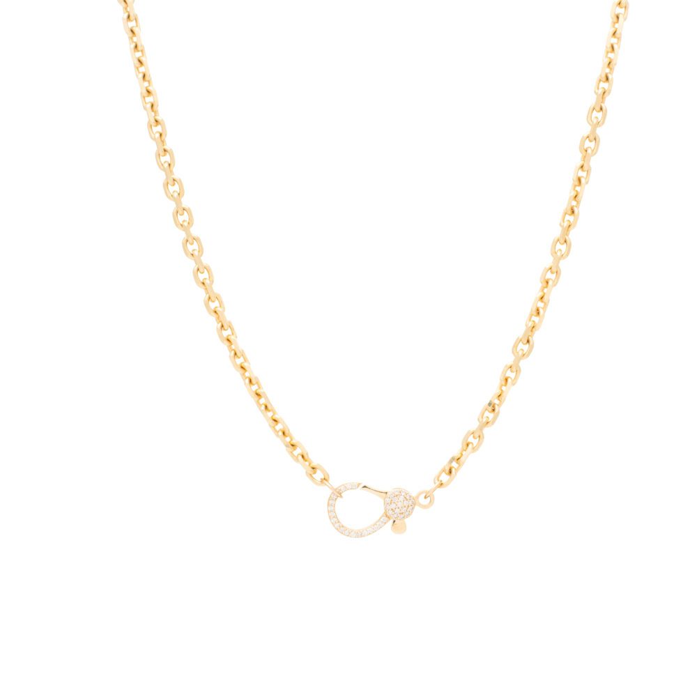 Diamond 2-Sided Lobster Clasp Cut Cable Chain Necklace Yellow Gold