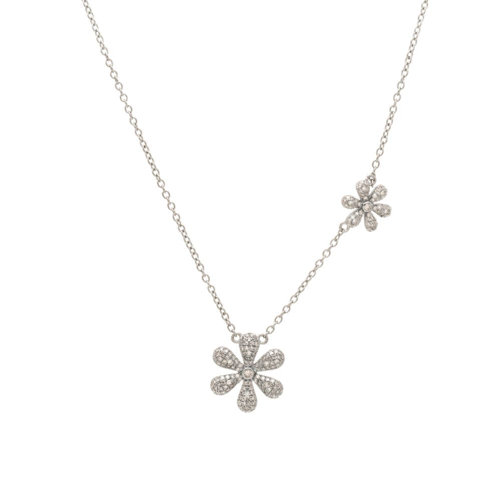 Diamond Flower Necklace Sterling Silver
