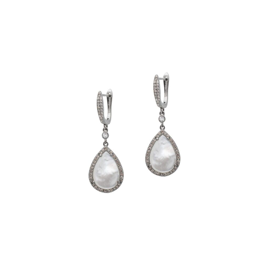 Diamond Mother-of-Pearl Tear Drop Earrings Sterling Silver