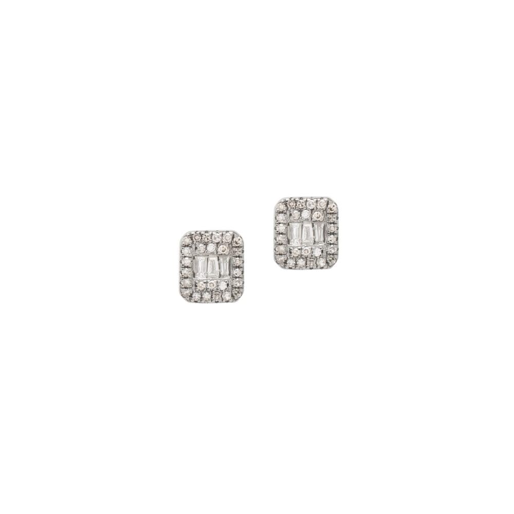 Diamond Rectangle Pave + Baguette Earrings Sterling Silver