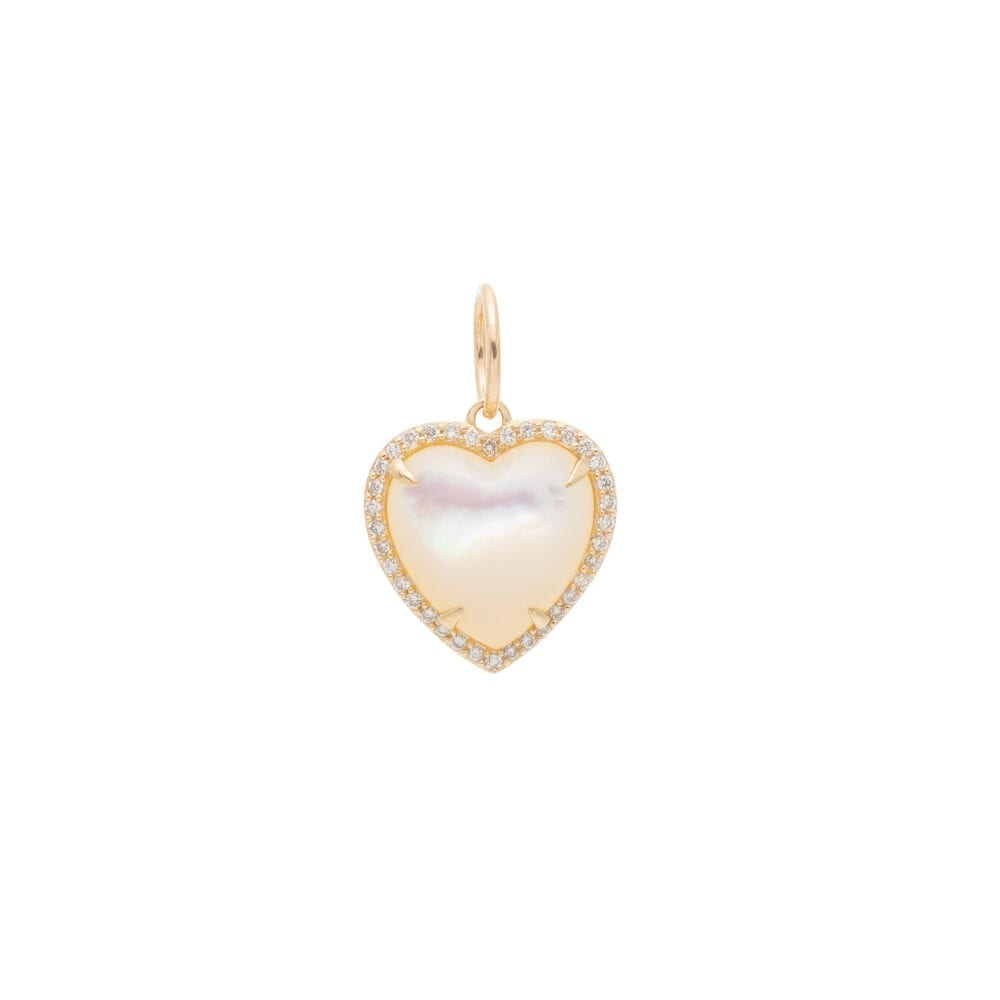 Diamond Small Puffed Mother-of-Pearl Heart Charm Yellow Gold