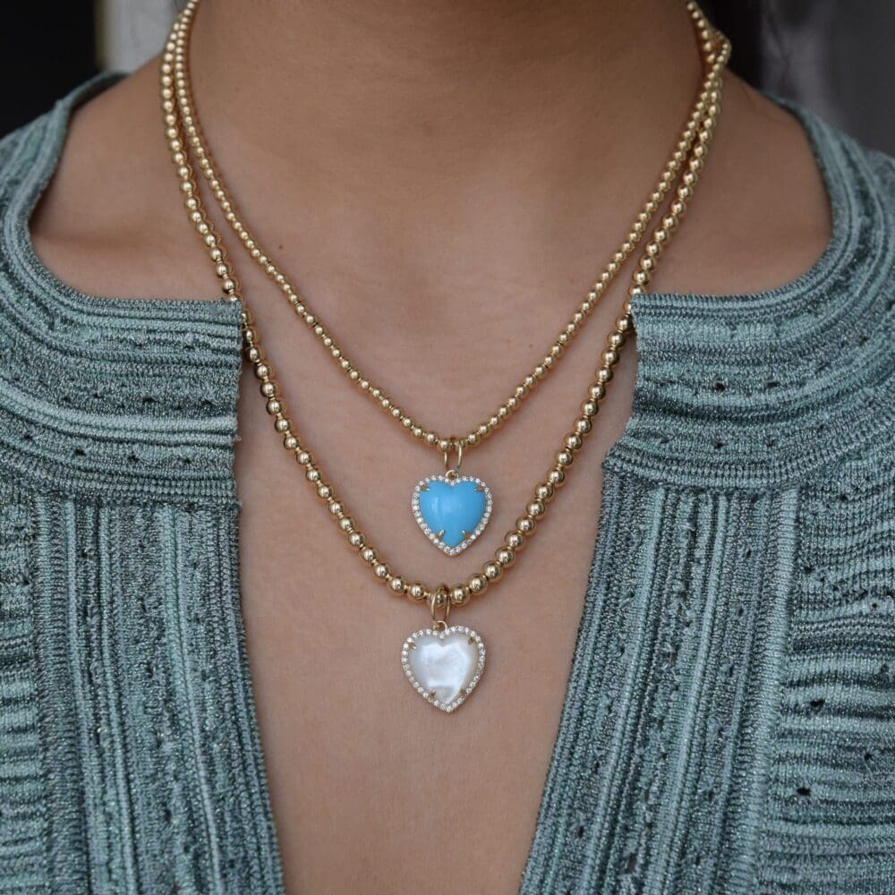 Diamond Small Puffed Turquoise Heart Charm