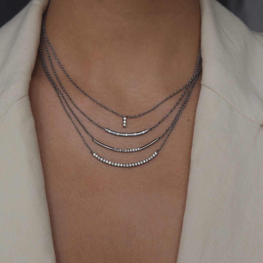 Modern Diamond Curved Bar Necklace