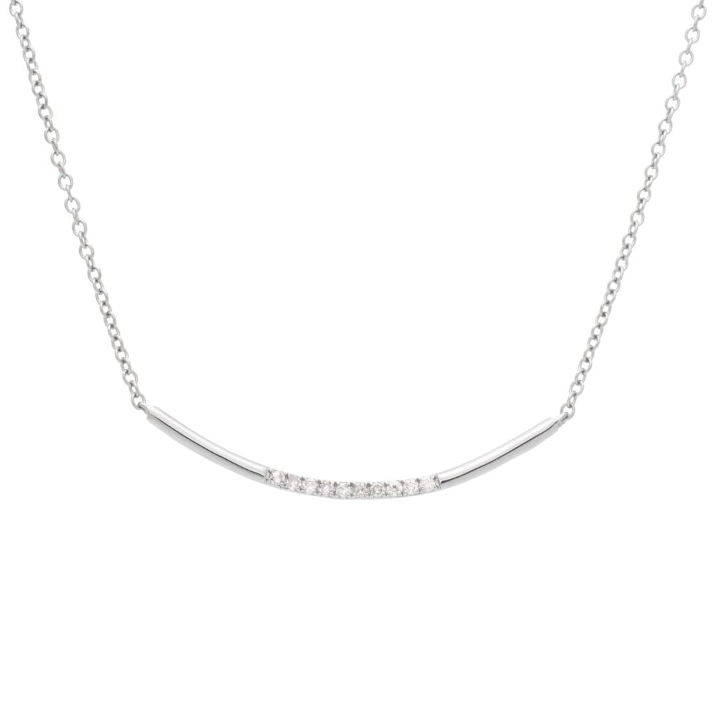 Modern Diamond Curved Bar Necklace Sterling Silver