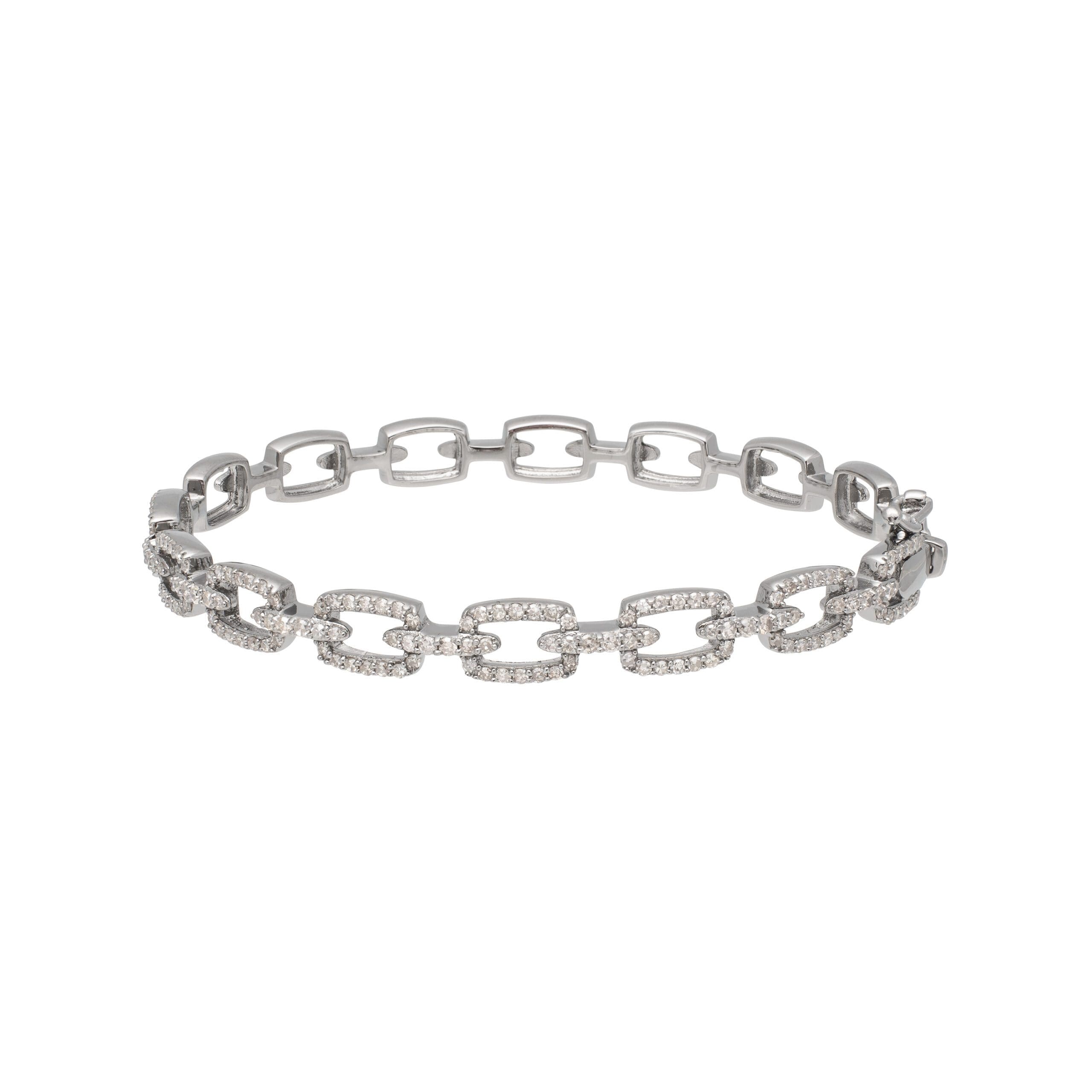 Diamond Cable Link Bangle Sterling Silver