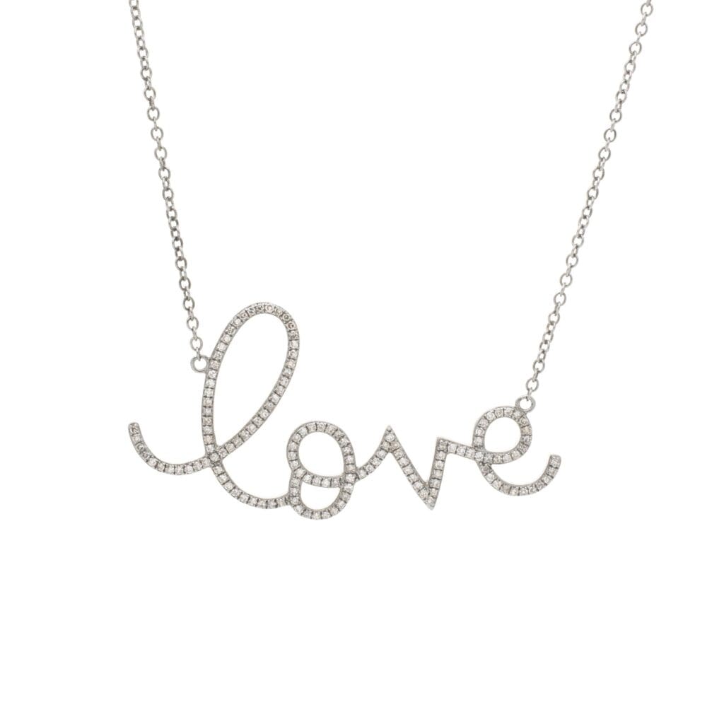 Diamond Large Love Script Necklace Sterling Silver