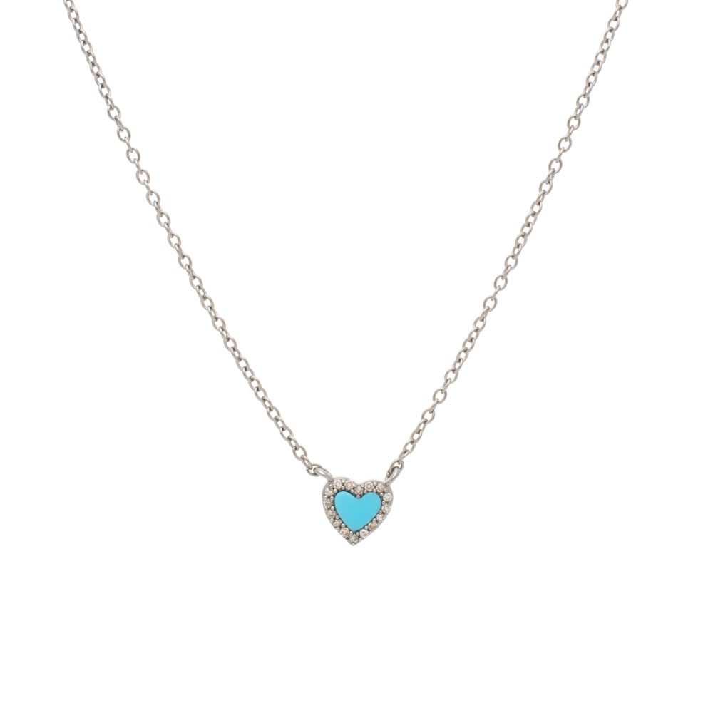 Diamond Mini Turquoise Heart Necklace Sterling Silver