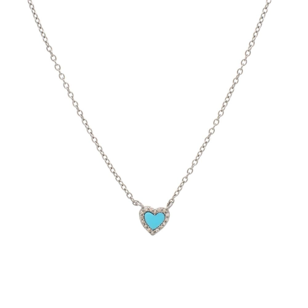 Diamond Mini Turquoise Heart Necklace Sterling Silver