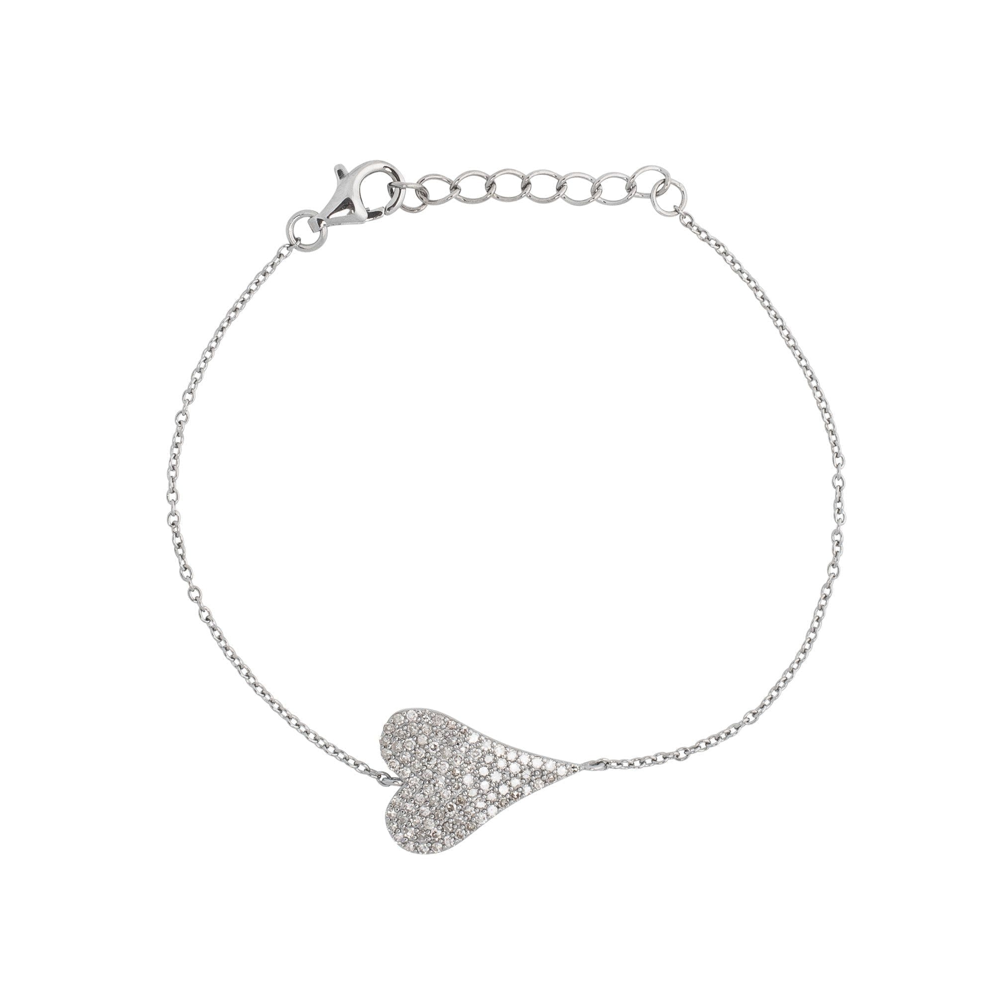 Diamond Modern Heart Chain Bracelet Sterling Silver