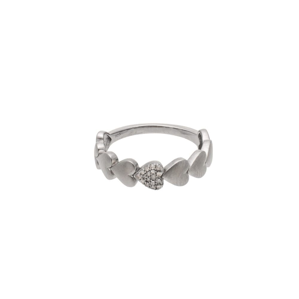 Diamond Puffed Heart Ring Sterling Silver