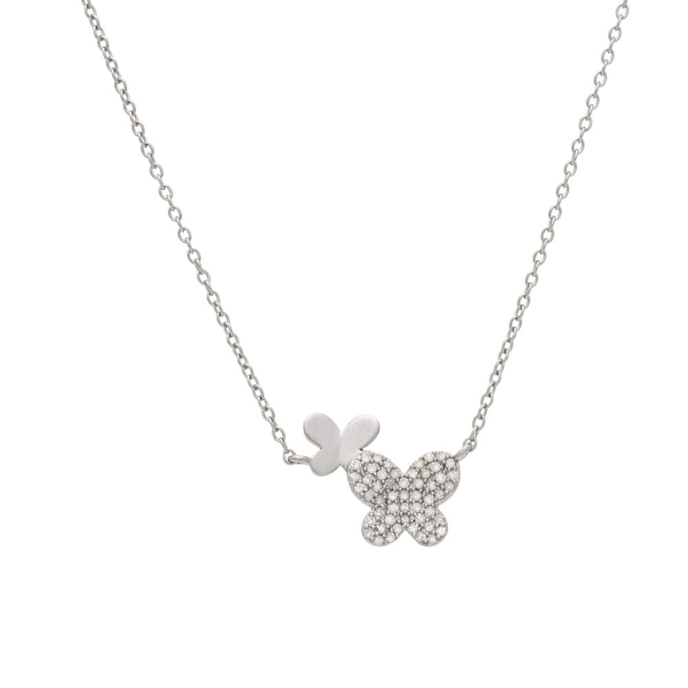Diamond + Matte Butterfly Necklace Silver
