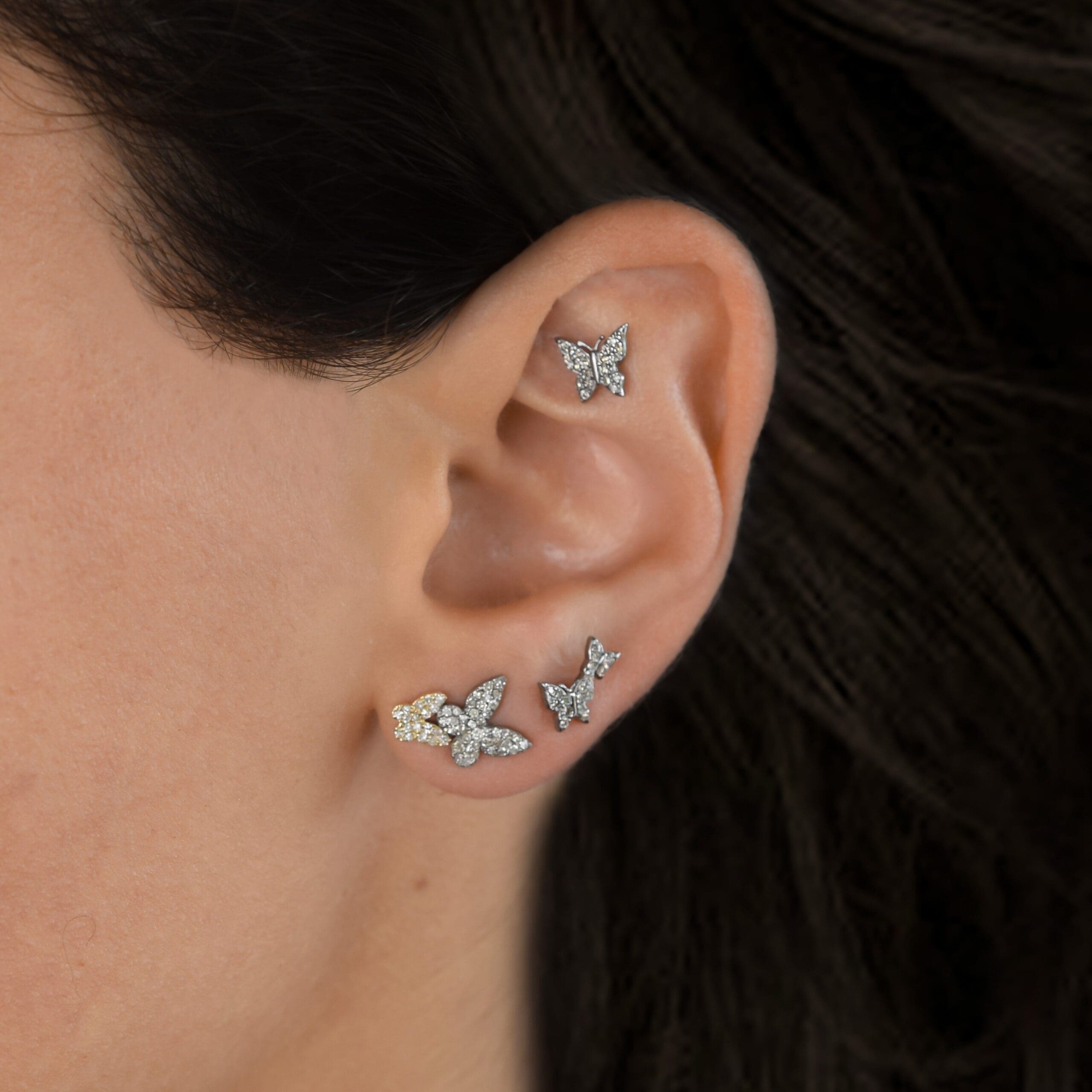 Double Diamond Small Butterfly Studs