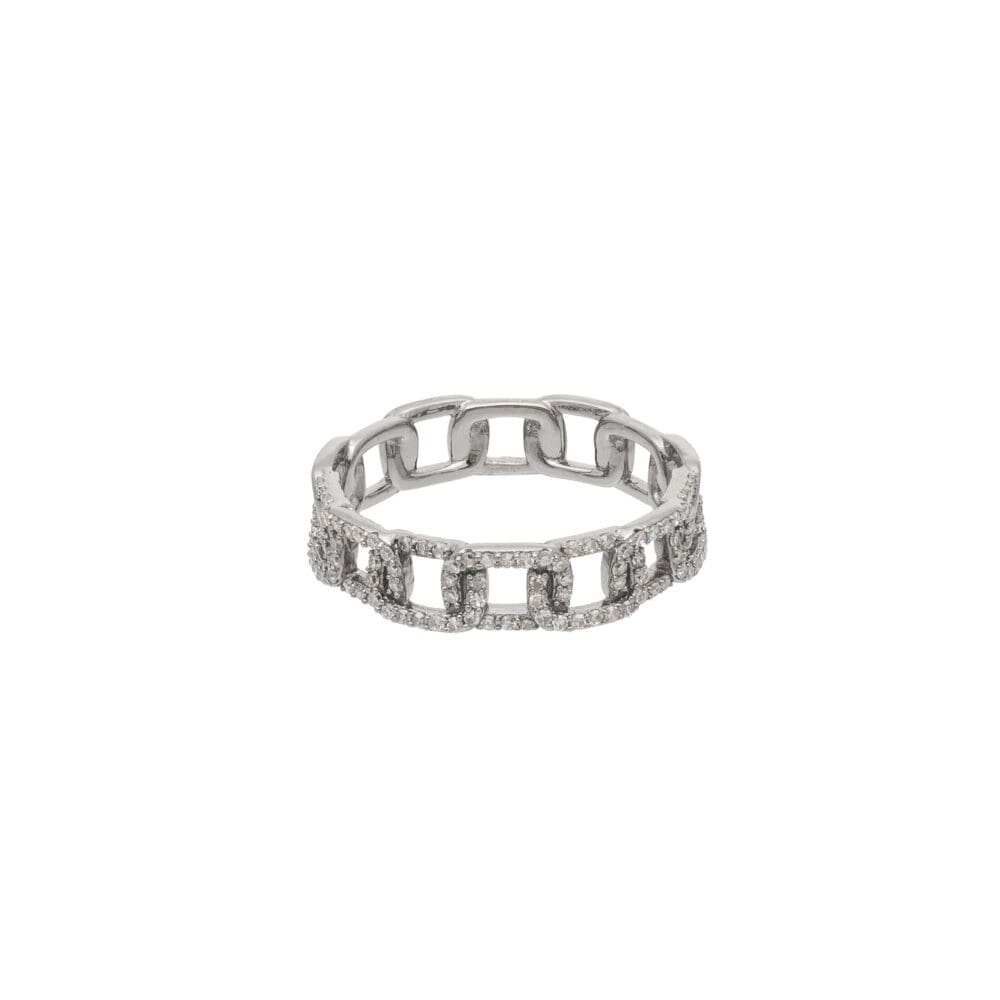 Diamond Square Link Ring Sterling Silver