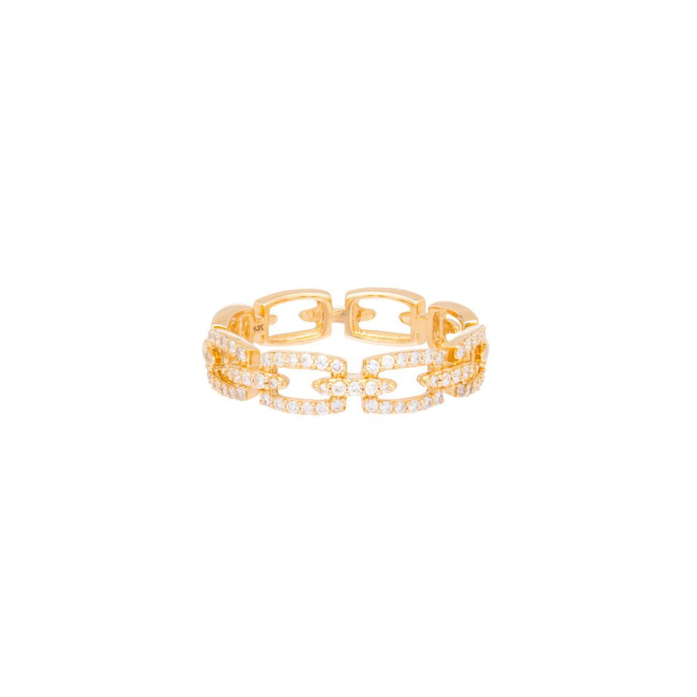 Diamond Cable Link Ring 14k Yellow Gold
