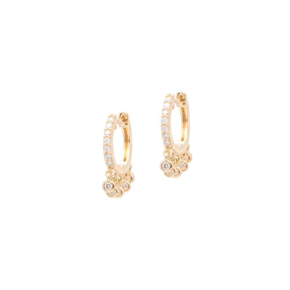 Diamond Multi Dangling Bezel Huggie Earrings Yellow Gold