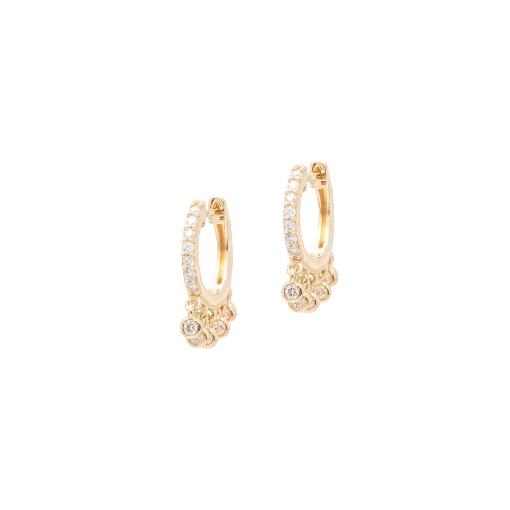 Diamond Multi Dangling Bezel Huggie Earrings Yellow Gold