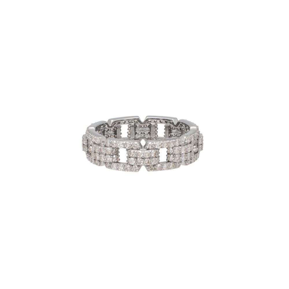 Diamond Square Double Link Eternity Band Sterling Silver