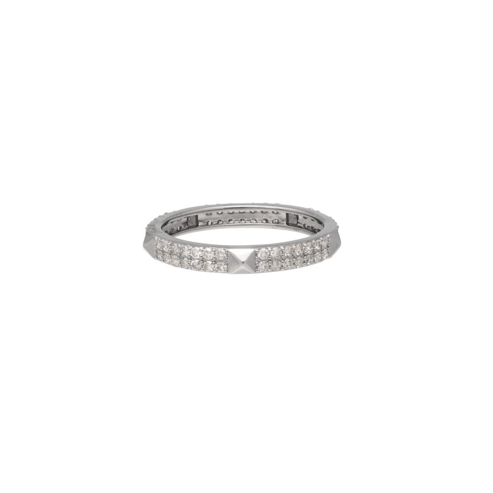 Double Diamond Rock Studded Eternity Band Sterling Silver