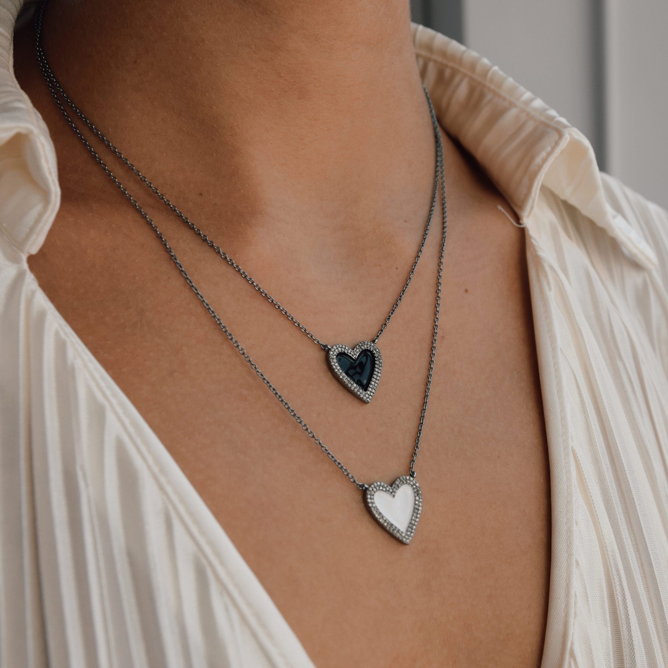 Medium Diamond Black Enamel Heart Necklace