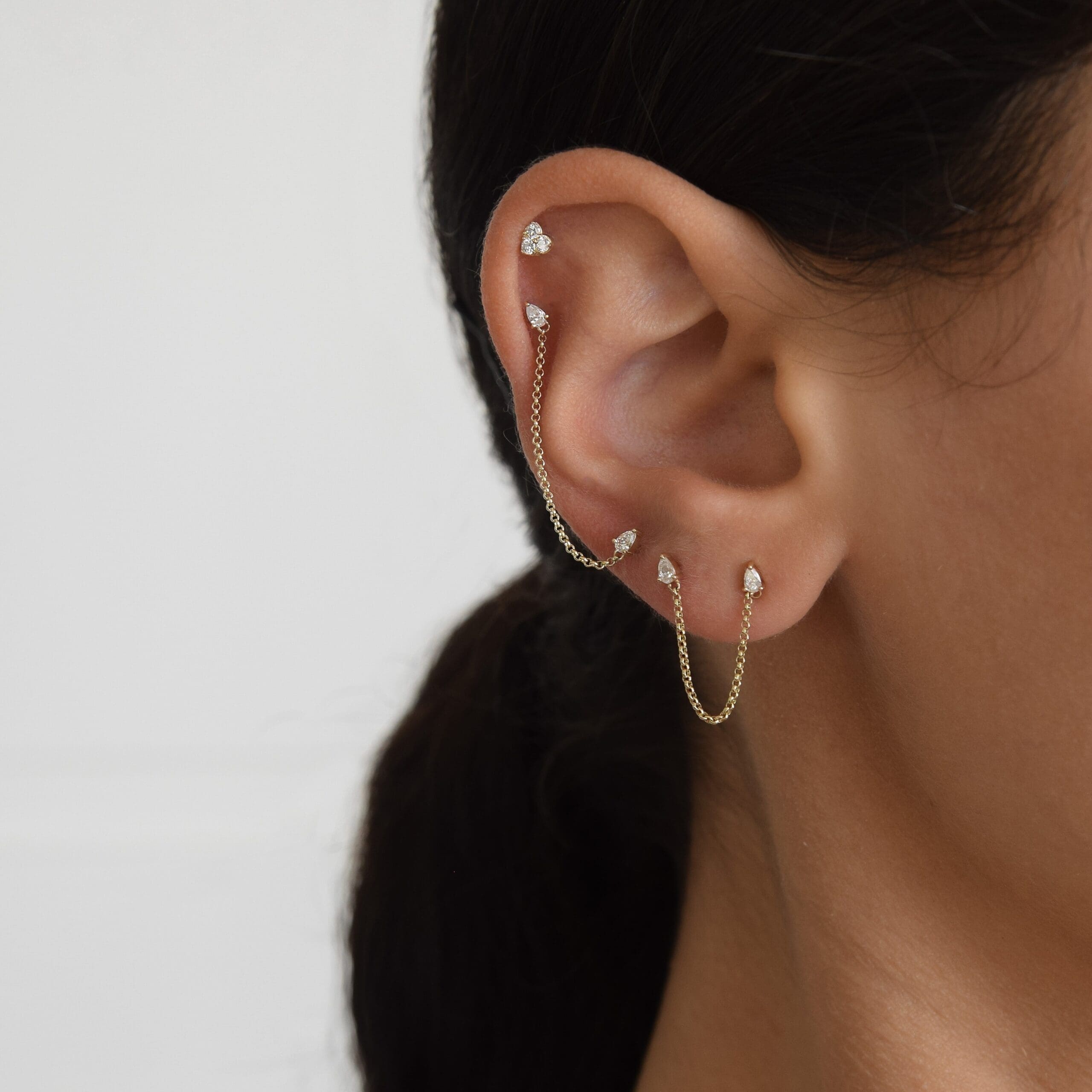 Double Hole Chain Drop Earrings,14k Gold,Chain Link Earrings,Handmade Jewelry,Diamonds Studded Dangle Earrings,Trendy Earrings,Gift For Her Jewellery Earrings Dangle & Drop Earrings 