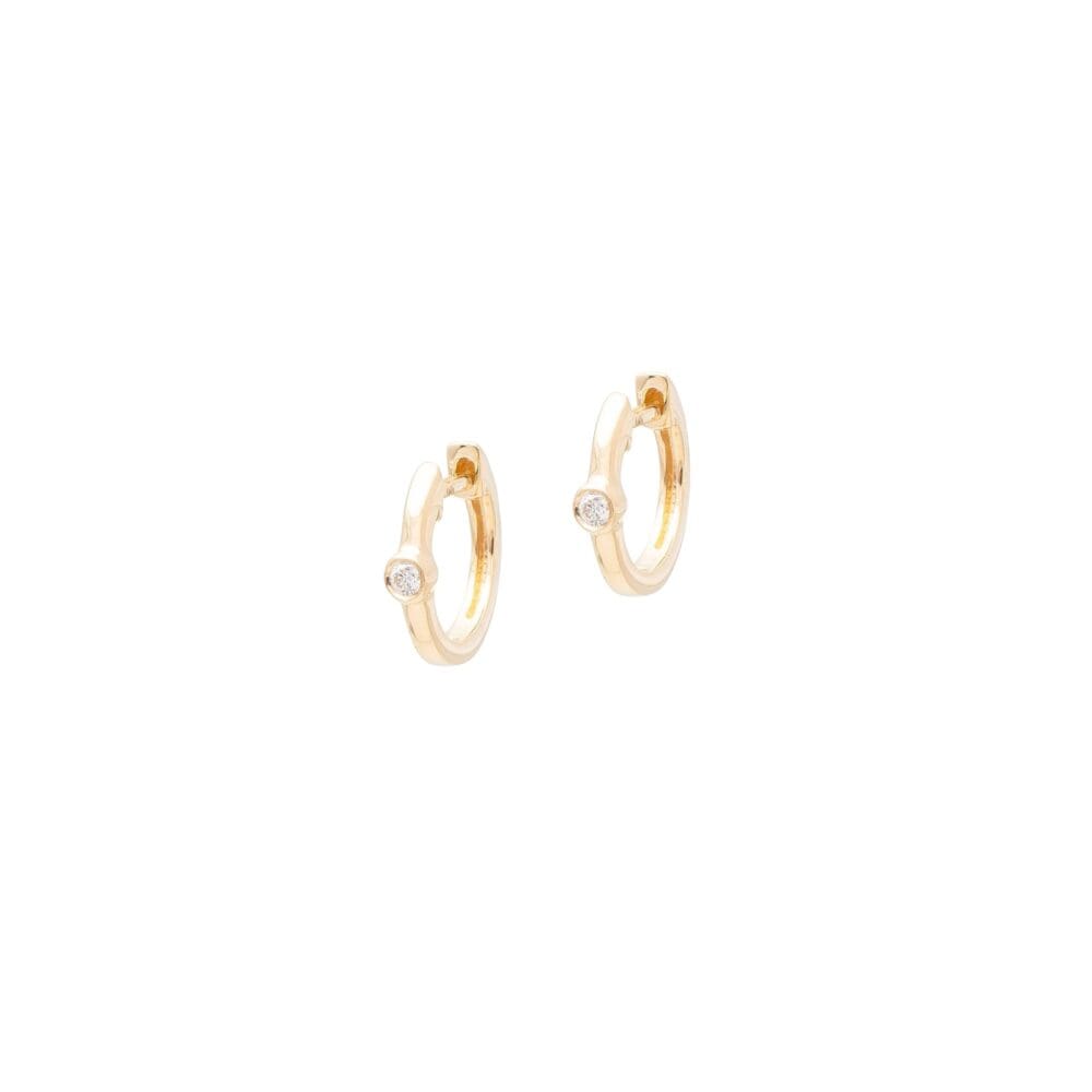 Single Diamond Bezel Set Mini Huggie Earrings Yellow Gold