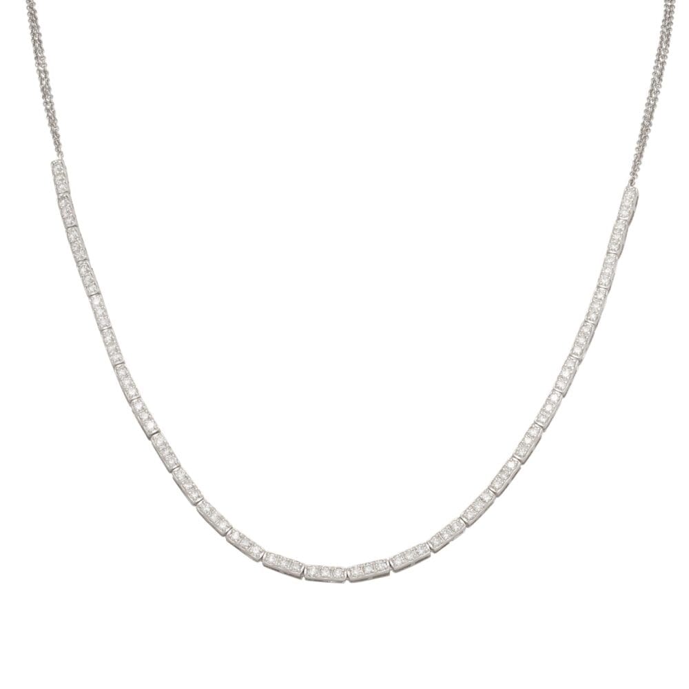 Triple Diamond Hinged Bar Tennis Chain Necklace White Gold