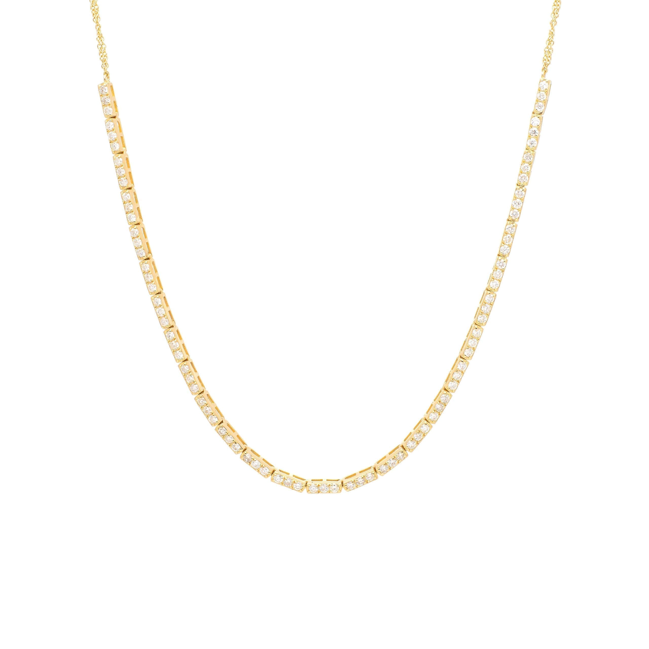 Triple Diamond Hinged Bar Tennis Chain Necklace Yellow Gold