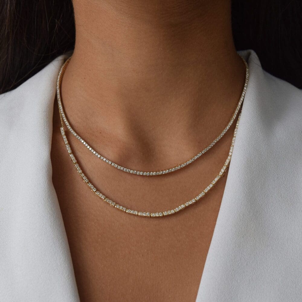 Triple Diamond Hinged Bar Tennis Chain Necklace