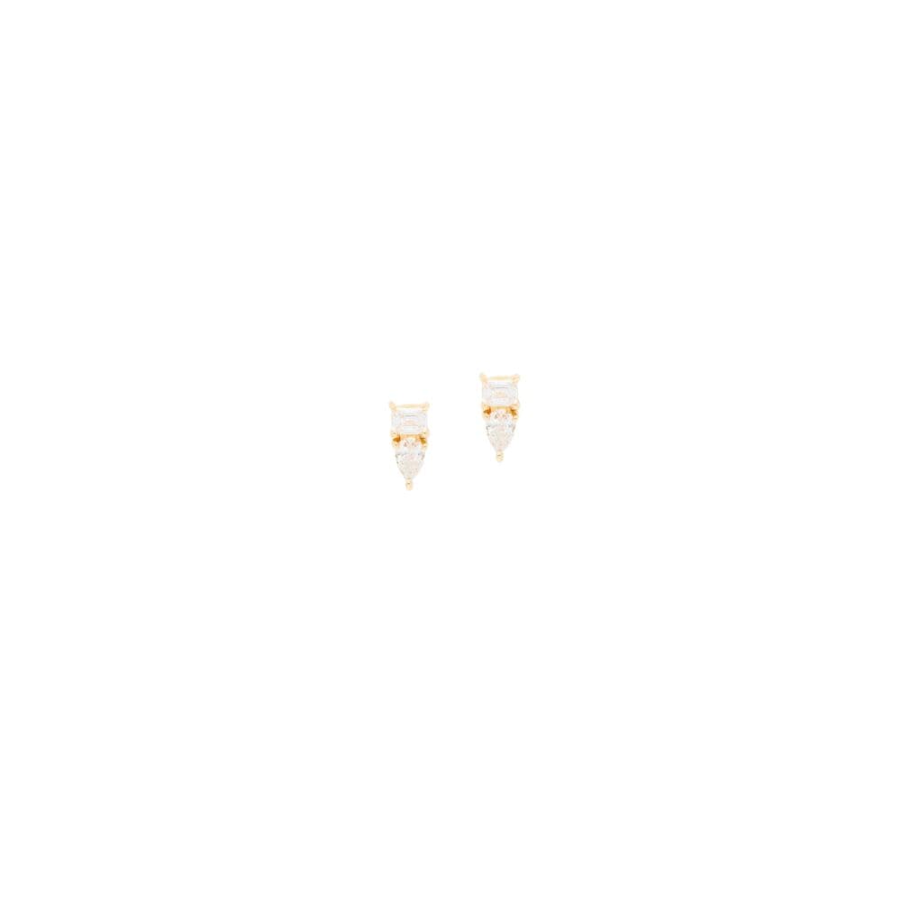 Diamond Baguette + Pear Solitaire Earrings Yellow Gold