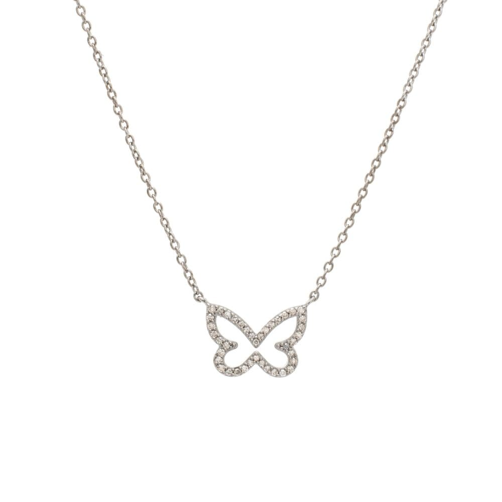 Diamond Butterfly Silhouette Necklace Sterling Silver