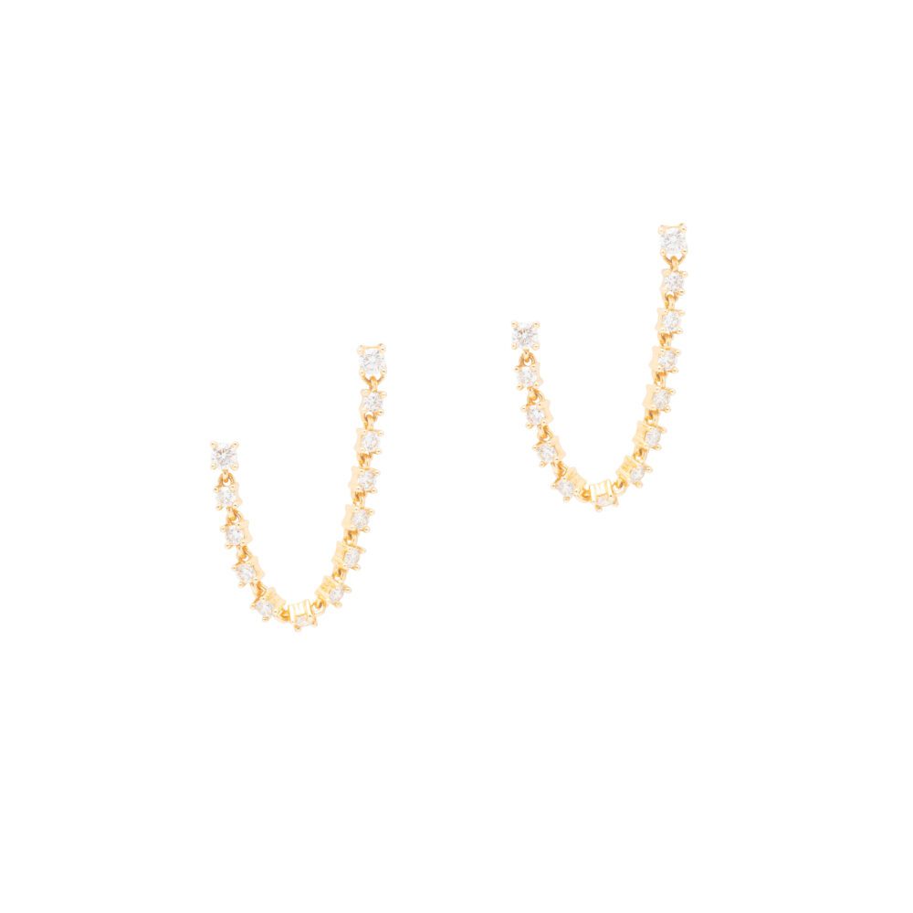 Diamond Tennis Chain Earrings Yellow Gold