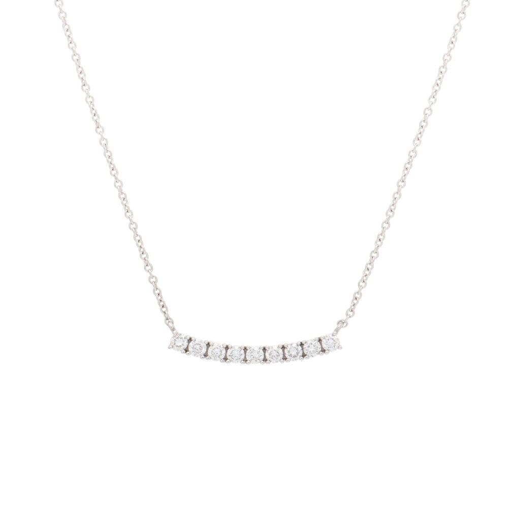 Small Diamond Ball Set Curved Bar Necklace + Diamond Cut Rolo Chain White Gold