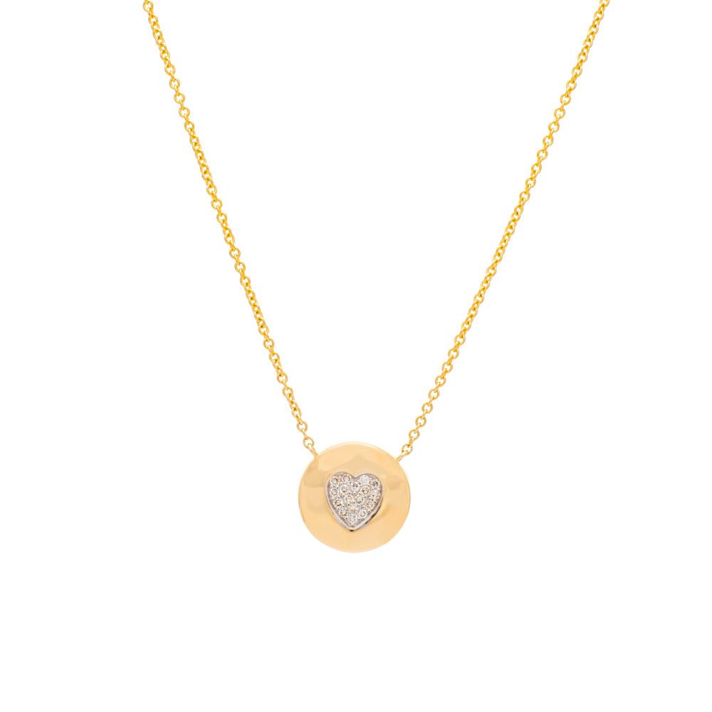 Diamond Heart Disc Necklace Yellow Gold