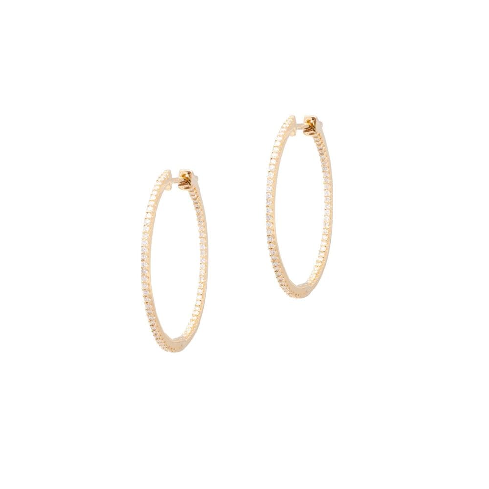 Diamond Inside Outside Round Hoops Yellow Gold