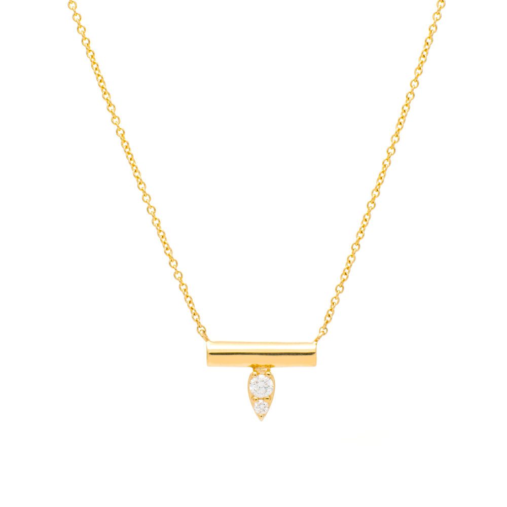 Modern Diamond Drop Bar Necklace Yellow Gold