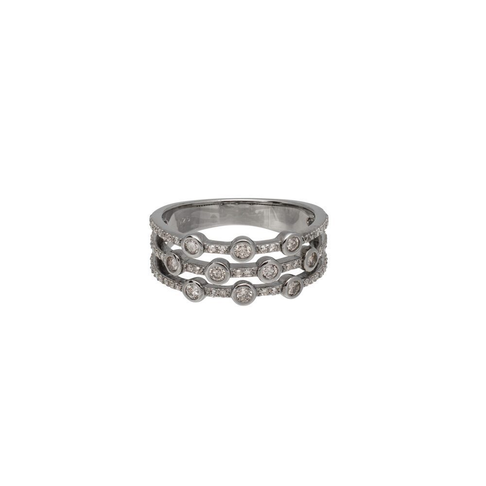 Triple Open Band + Round Diamonds Ring Sterling Silver