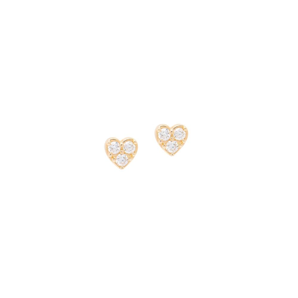 3 Diamond Heart Stud Earrings Yellow Gold