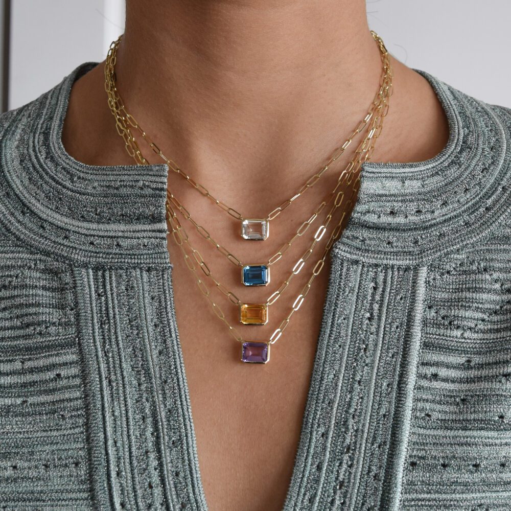 Amethyst Pendant Mini Link Chain Necklace
