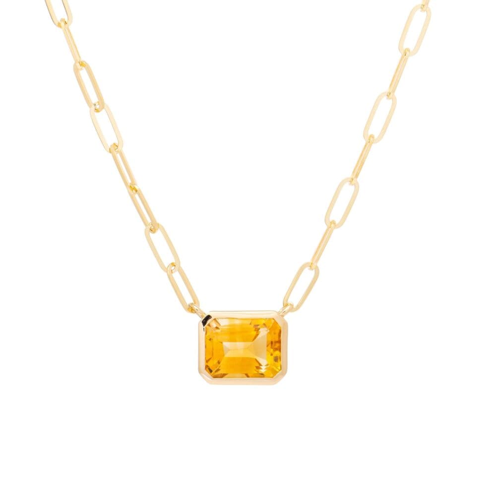Citrine Pendant + Mini Link Chain Necklace Yellow Gold