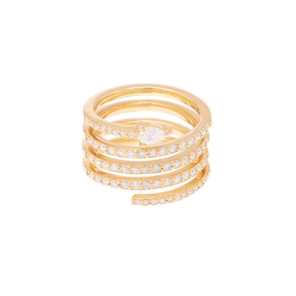 Diamond Pear Solitaire Wrap Statement Ring Yellow Gold