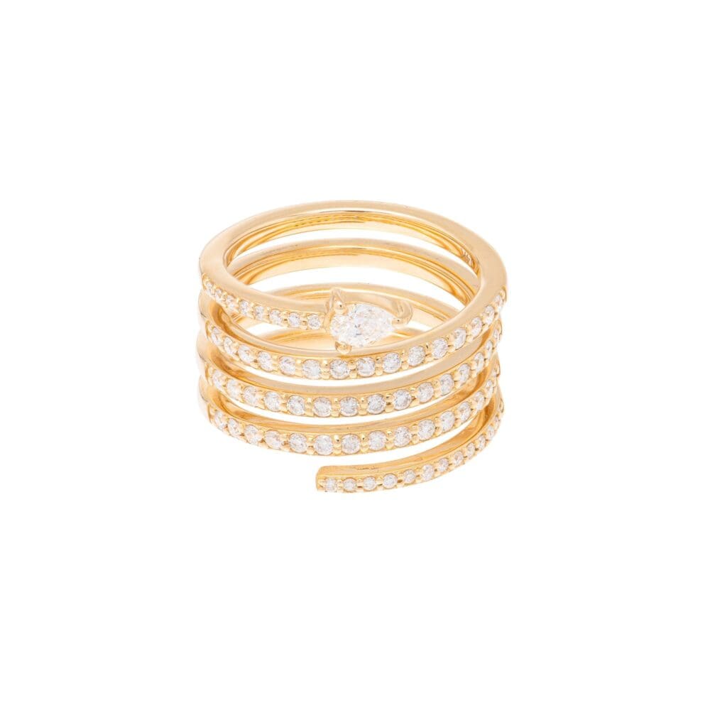 Diamond Pear Solitaire Wrap Statement Ring Yellow Gold