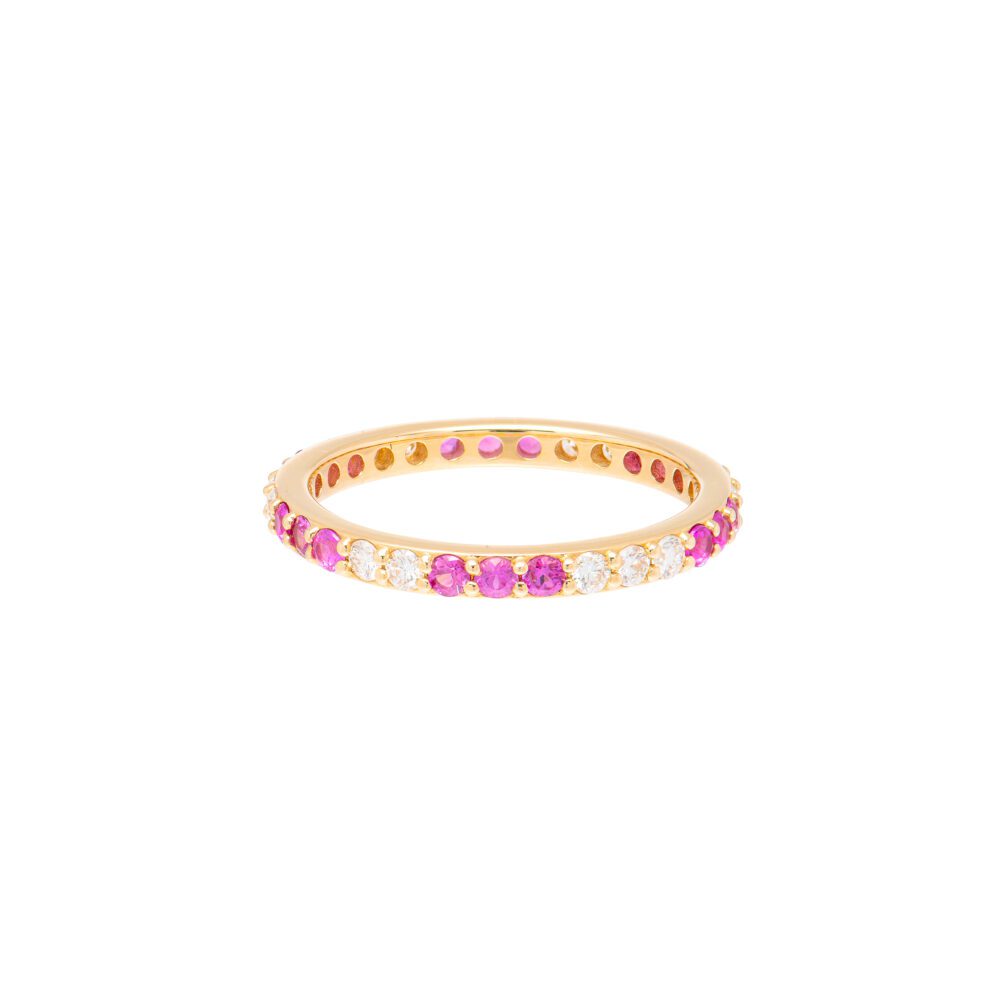 Diamond + Pink Sapphire Eternity Band Yellow Gold