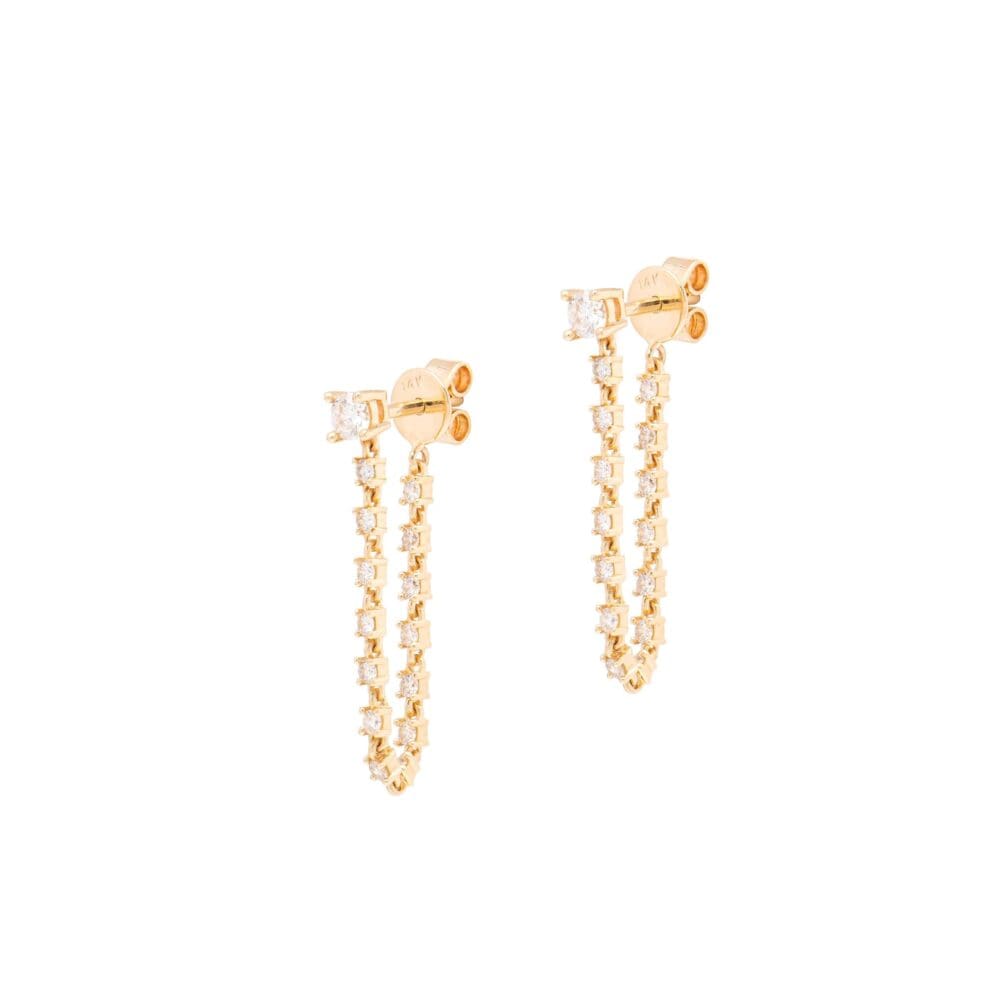 Diamond Stud + Tennis Chain Earrings Yellow Gold